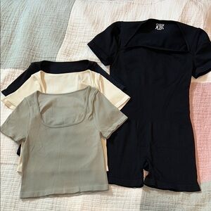 4-Piece Set (3 Ribbed Crop Tops & 1 Ribbed Bodysuit/Romper)